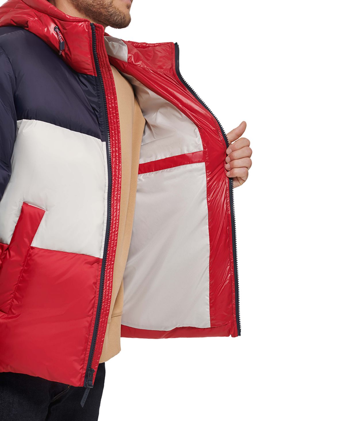 Мужская пуховая куртка с цветными блоками и капюшоном Tommy Hilfiger, мульти — фото 4