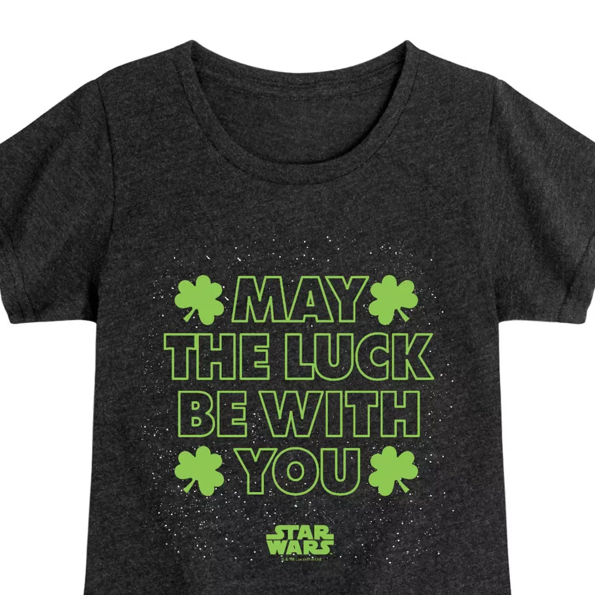 Детское платье-футболка для девочек с принтом Star Wars St. Patrick's Day May Luck Be With You, Star Wars, Heather Black — фото 2