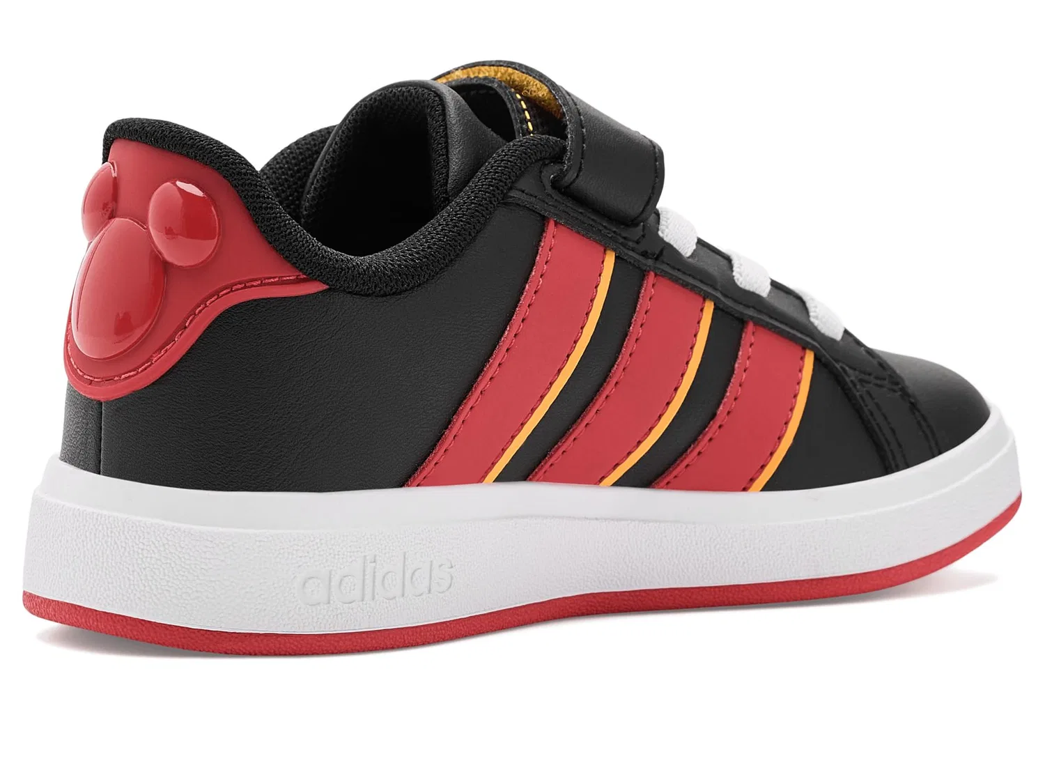 Кроссовки Disney Grand Court Elastic Lace & Strap (для маленьких и больших детей) Adidas Kids, Black/Pure Ruby/Crew Yellow — фото 4