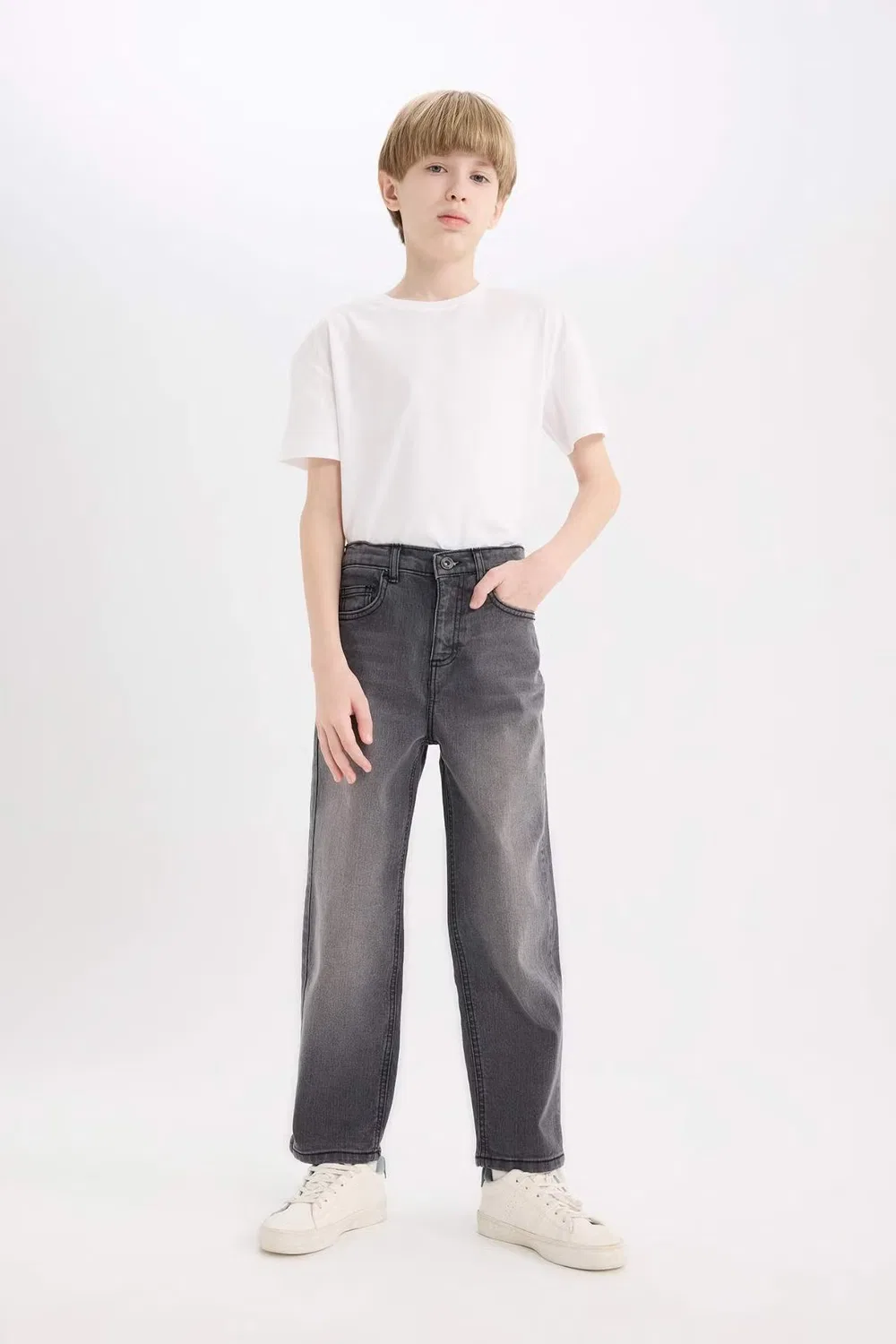 Джинсы свободного кроя прямые Boy Loose Fit Straight Leg Defacto, серый — фото 3