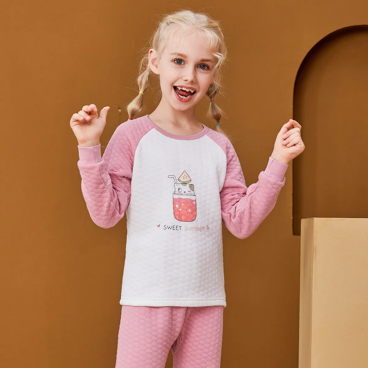 Детское нижнее белье для девочек с длинным рукавом Red bean, Fuchsia — фото 4