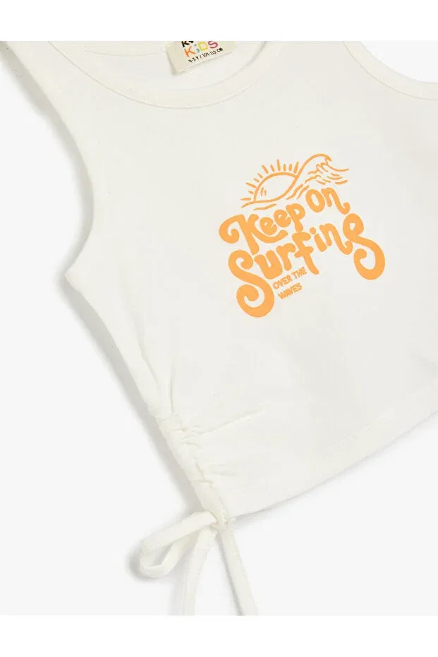 Детская майка для девочек с принтом Athlete sleeveless round neck surf printed cotton Koton, Ecru — фото 3