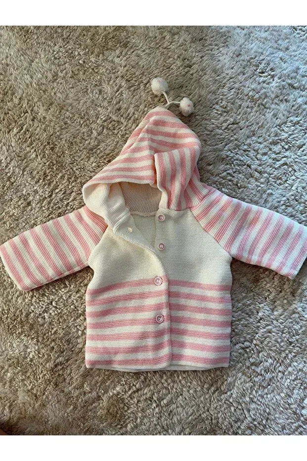 Детский вязаное кардиган с капюшоном в полоску Veycan, Pink