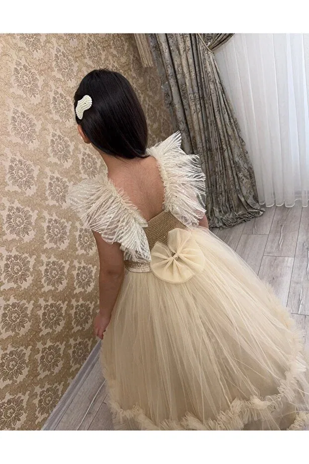 Детское платье для девочек кружевное Tuha Kids Design, Beige — фото 3