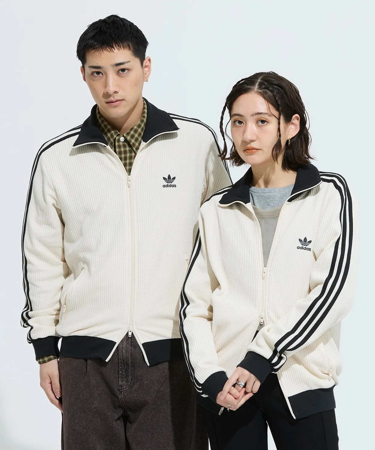Женский/Мужской трек-топ с вафельной текстурой, slim fit Adidas Originals, White — фото 2