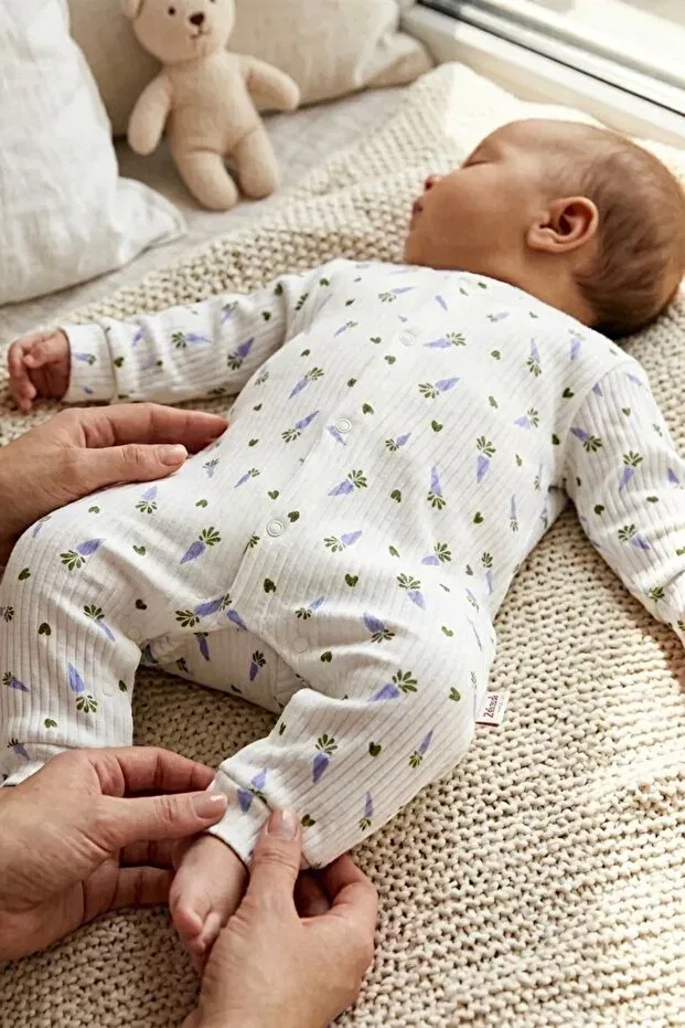 Детский комбинезон для новорожденных с принтом 100% хлопок Zıbzıb Baby, Ecru