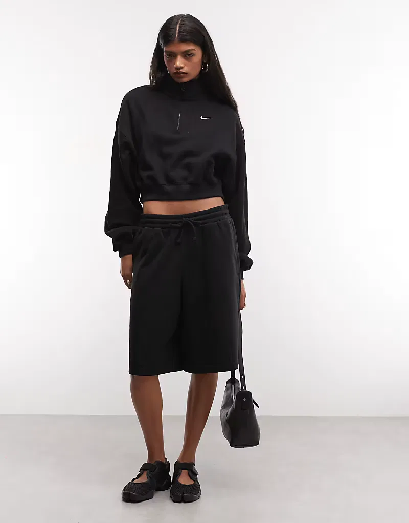 Укороченная толстовка Nike Studio Fleece с застежкой-молнией до середины груди, черный — фото 3