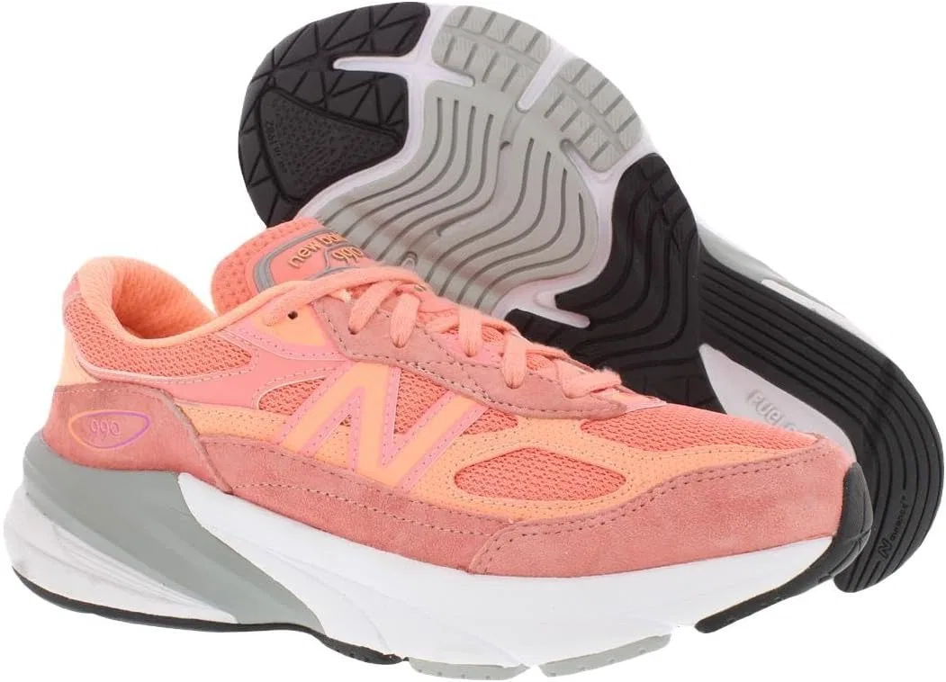 Детские кроссовки для девочек с водонепроницаемым верхом 990 V6 New Balance, Orange/Purple-Orange — фото 4
