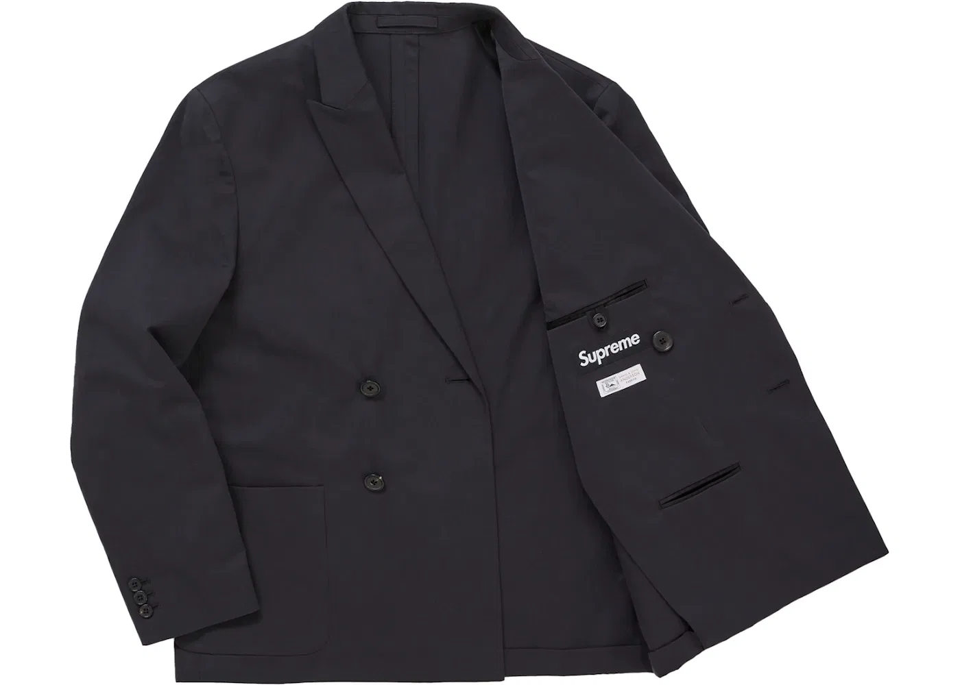 Мужской двубортный костюм из хлопка Sea Island с моделью Suit (SS26) Supreme, Black — фото 3
