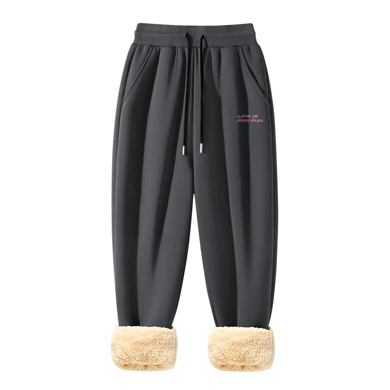 Детские утепленные спортивные штаны с начесом MINISO, Dark Gray (Brush Stroke Fun Pants Logo)