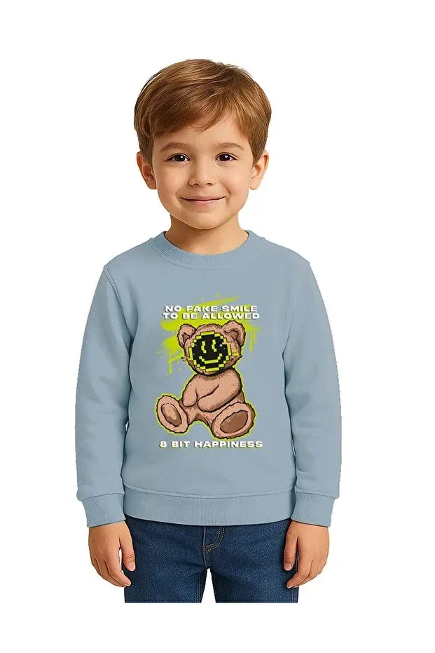 Детские свитшот для мальчиков с принтом Teddy Bear Bear Printed Sedirli, Blue — фото 2