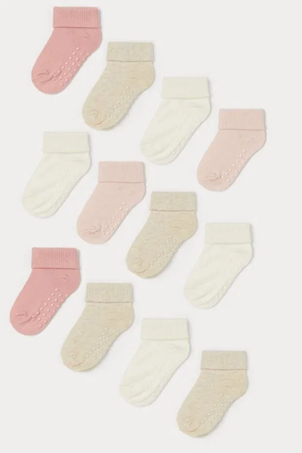 Детские носки с анти-скольжением 12 пар Mem Socks, Pink-Beige-Cream