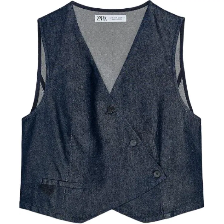 Женский жилет с V-образным вырезом Dark Indigo ZARA
