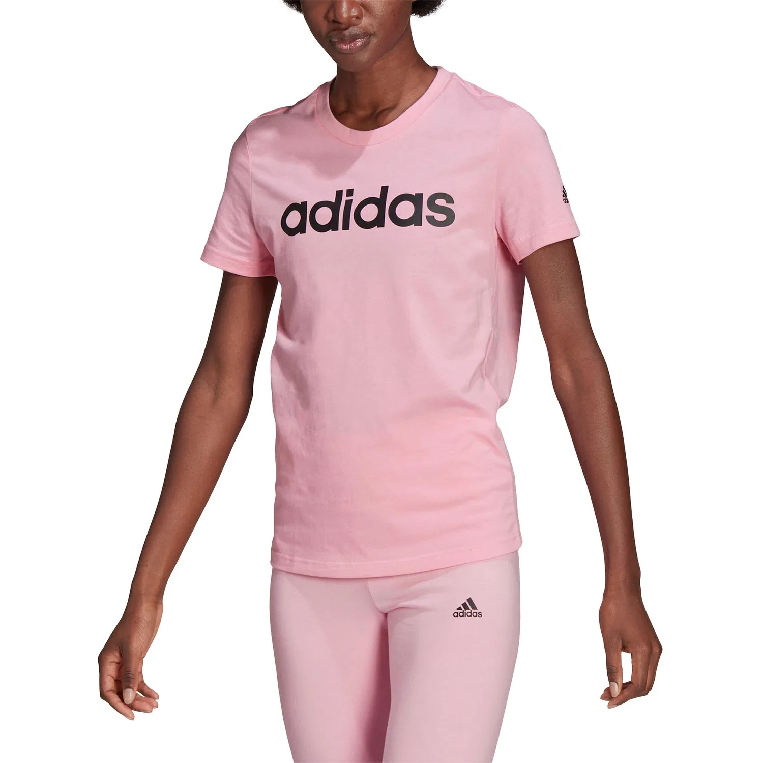Женская хлопковая футболка Loungewear Essentials Slim Logo Adidas, Rosa — фото 2
