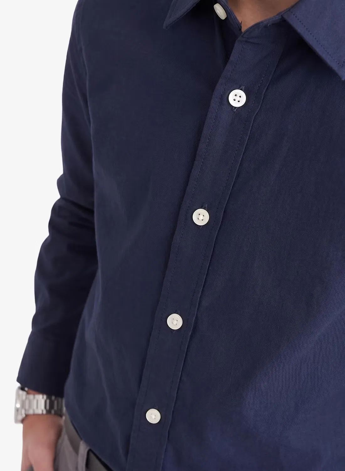 Рубашка классическая однотонная детская Jack & Jones Junior, темно-синий — фото 3
