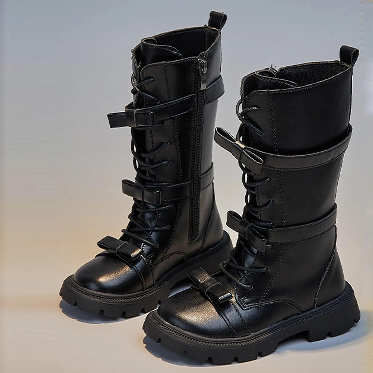 Детские сапоги для девочек с боковой молнией и рифленой подошвой Princess Tall Shoes, Black — фото 4