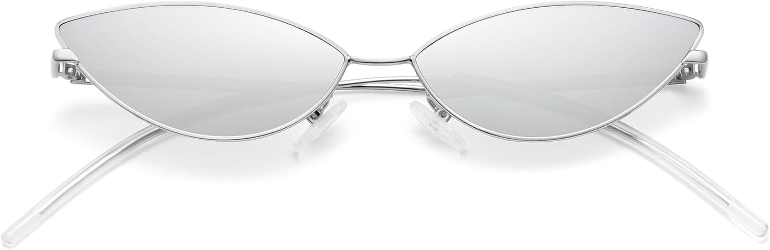 

Солнцезащитные очки MEETSUN в стиле ретро-винтаж «кошачий глаз» для женщин и мужчин, узкие, маленькие, овальные, с изогнутыми дужками в форме лепестков, Silver / Silver