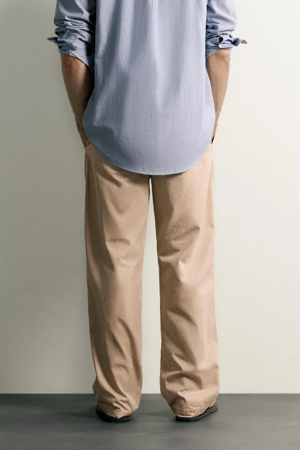 Брюки-чиносы свободного кроя со складками ZARA, Beige — фото 3