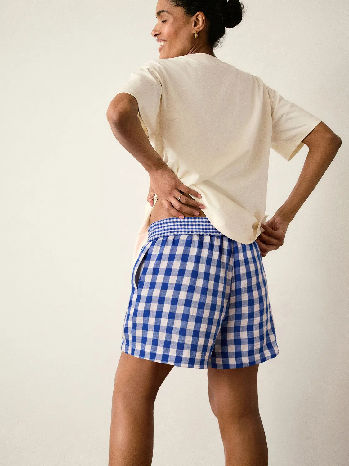 Шорты-боксеры для беременных, клетка, Blue Gingham Next, Blue Gingham — фото 3