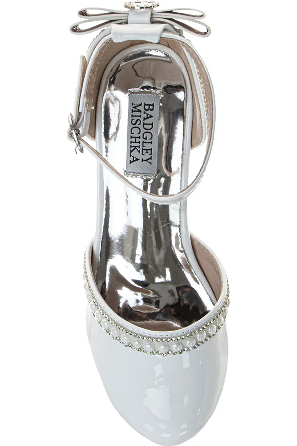 Туфли детские с бантом Badgley Mischka Collection, White Patent — фото 4