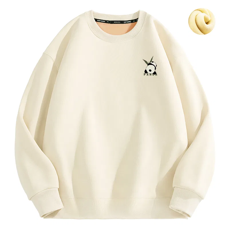 Детский свитшот с флисовой подкладкой Foodie Panda Chest Logo MINISO, Light Beige
