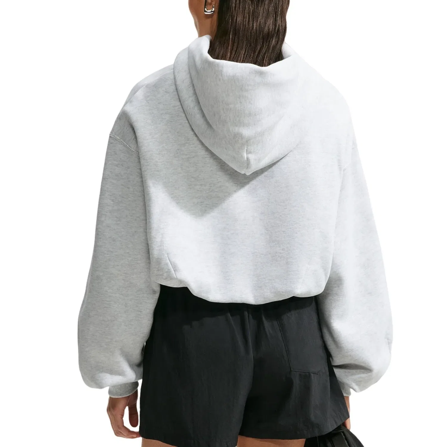 Женское худи Studio Fleece Medium Weight Oversized Cropped Hoodie 'Birch Heather Black' Nike, Birch Heather/Black — фото 2