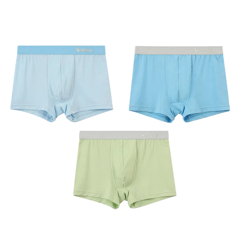Детское белье для девочек хлопковое комплект из 3 штук Red bean, Light Blue + Still Lake Blue + Green