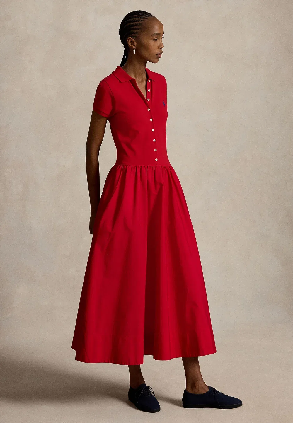 Гибридное сетчатое платье-поло с лифом - повседневное платье Polo Ralph Lauren, Very Red