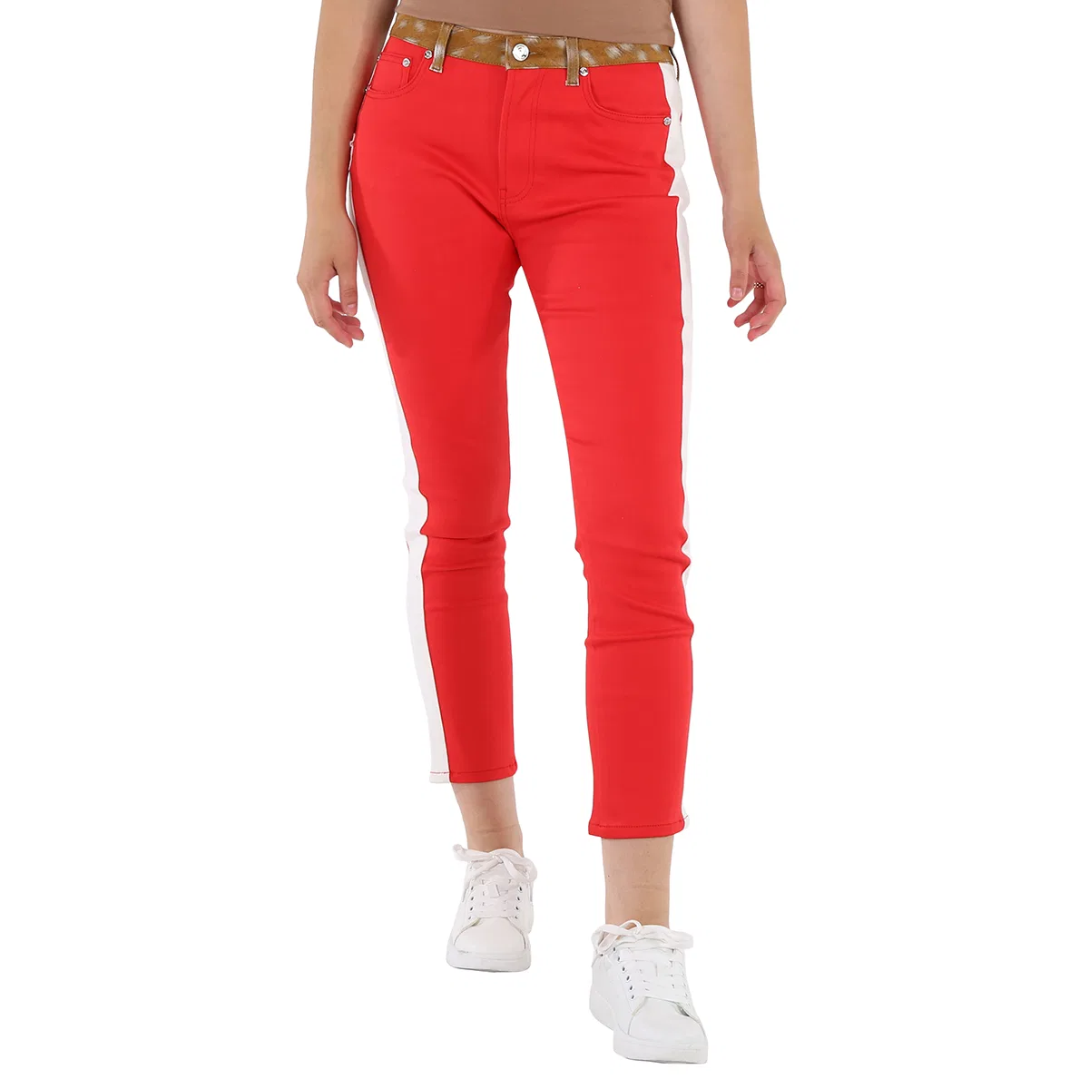 Брюки зауженные с принтом Runway Fawn Print Two-tone Slim Fit Pants Burberry, Red