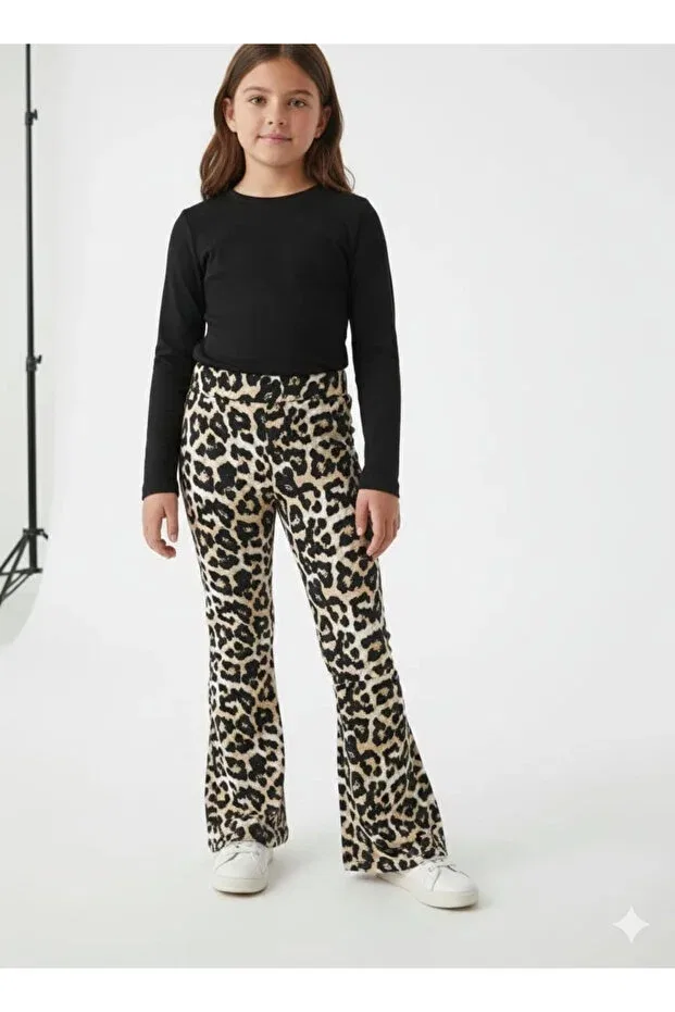 Детские леггинсы для девочек с расклешенной штаниной Yonca Çocuk, Leopard