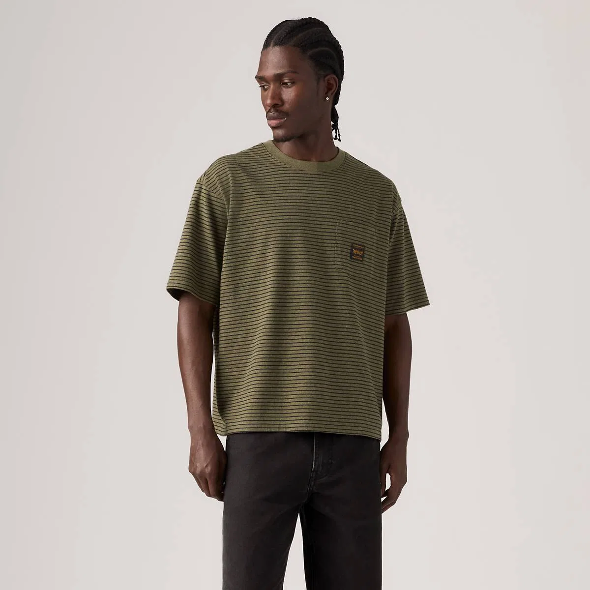 Рабочая футболка с коротким рукавом и карманом Levi's, Garry Stripe Green Heather - Green — фото 3