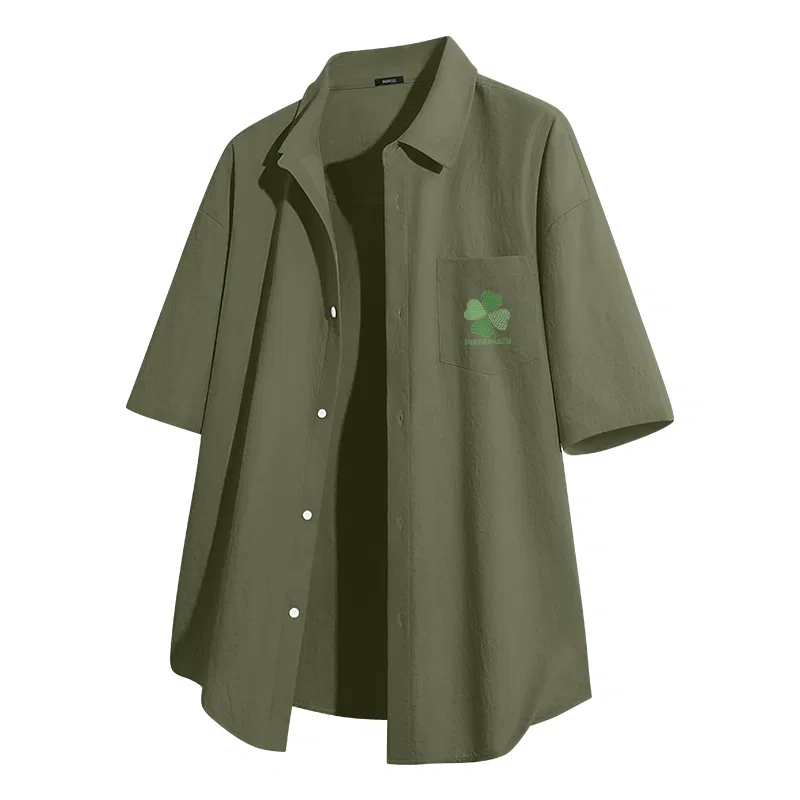Детская рубашка с воротником MINISO, Ice Silk Quick Dry Army Green (Ma Lucky Shimmer Chest Logo)