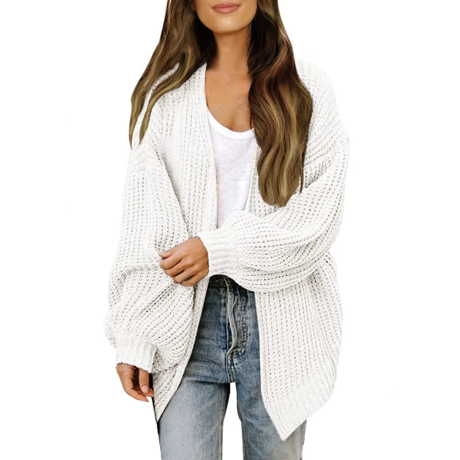 Женский кардиган из флиса с длинным рукавом, White