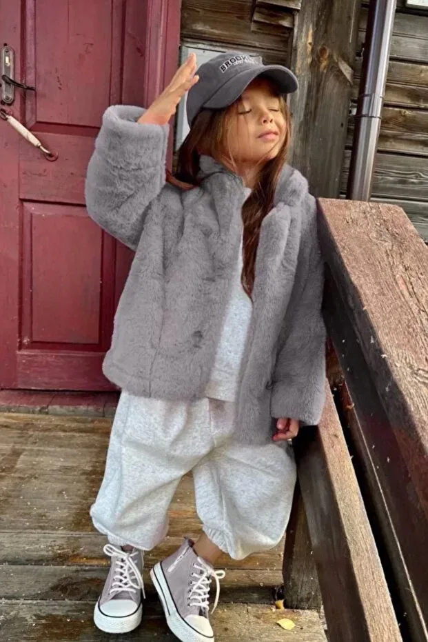 Детское пальто для девочек плюшевое Kidmark Çocuk Modası, Smoke Grey