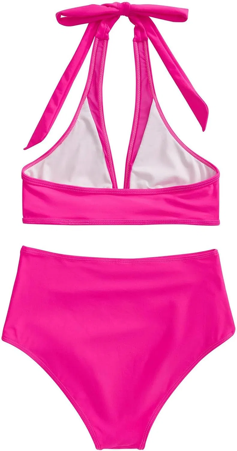 Женский бикини-комплект с высокой талией Push Up, Hot Pink — фото 4