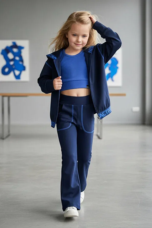 Детские леггинсы для девочек с флисом Flexy Flared, Colorinas, Navy Blue — фото 2