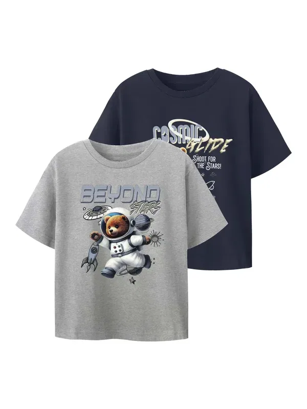 Футболка принт Difus 2 pack, Name It, темно-синий/Grey Melange