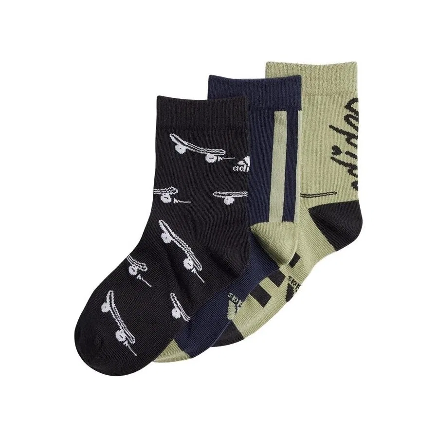 Носки спортивные хлопковые, 3 пары, adidas, Черно-хаки
