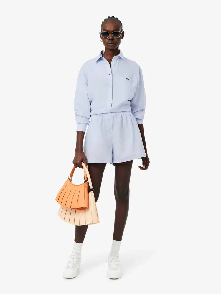 Рубашка LACOSTE из льняной смеси с полосками, Lavender — фото 4