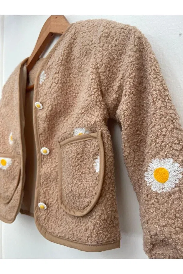 Детское пальто для девочек с принтом Daisy Print Seasonal Coat and Long Sleeve White Shirt Set, Generic Brands, Brown — фото 4