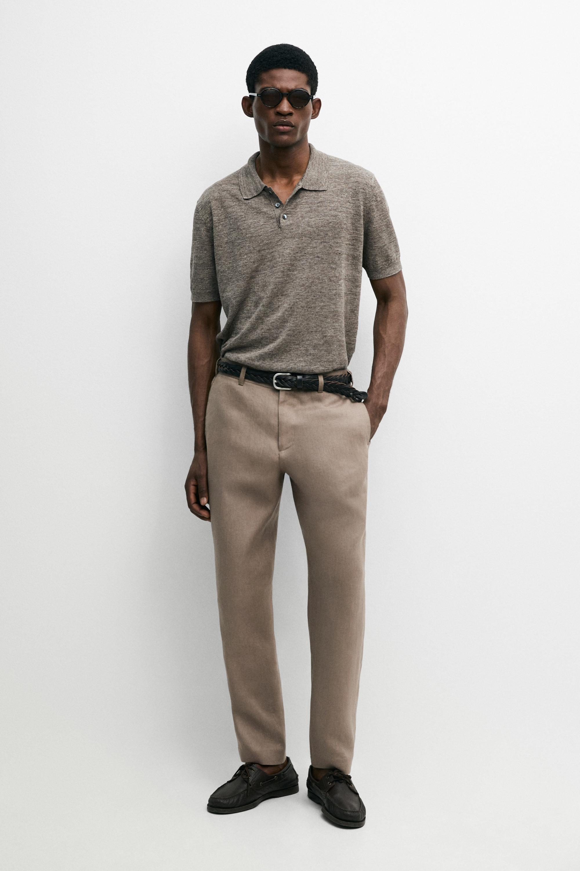 Брюки Massimo Dutti Tapered Fit Linen,  серо-коричневый — фото 2
