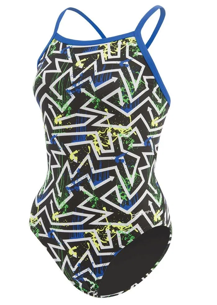 Детский купальник с принтом Winners Quest V-2 Back Dolfin, Schwarz Fluoreszierendes Grun