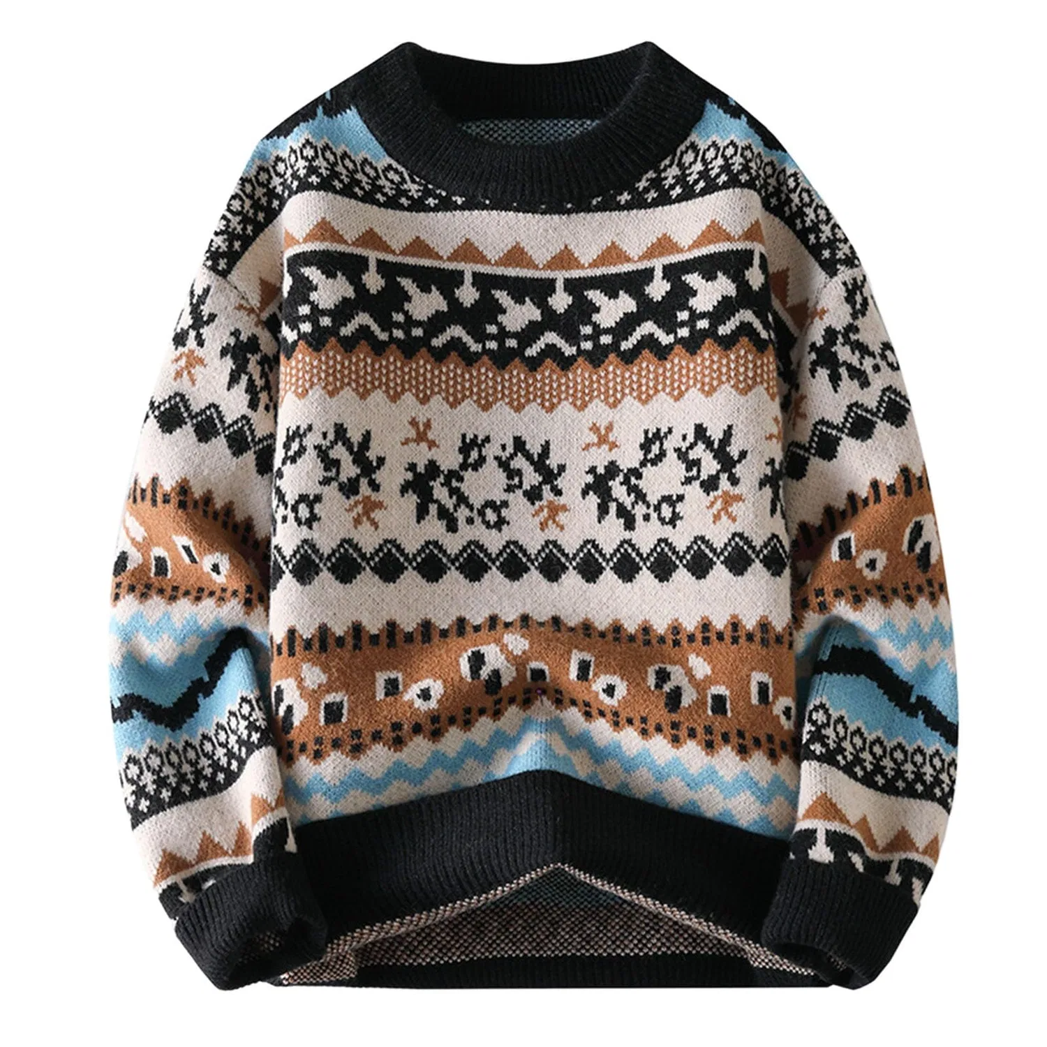 Мужской свитер с жаккардовым узором Retro Jacquard Knit, 5-Nero