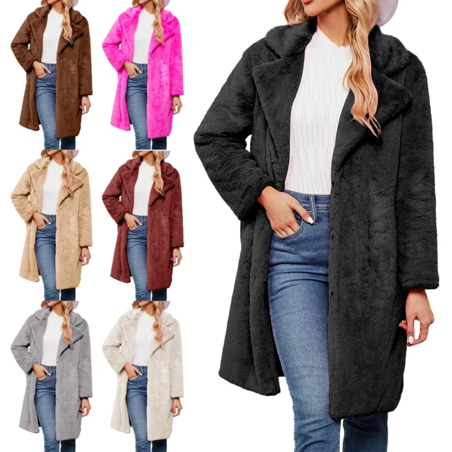 Женское зимнее пальто с открытым передом, модель Furry Jackets Sweaters, Caff file — фото 3