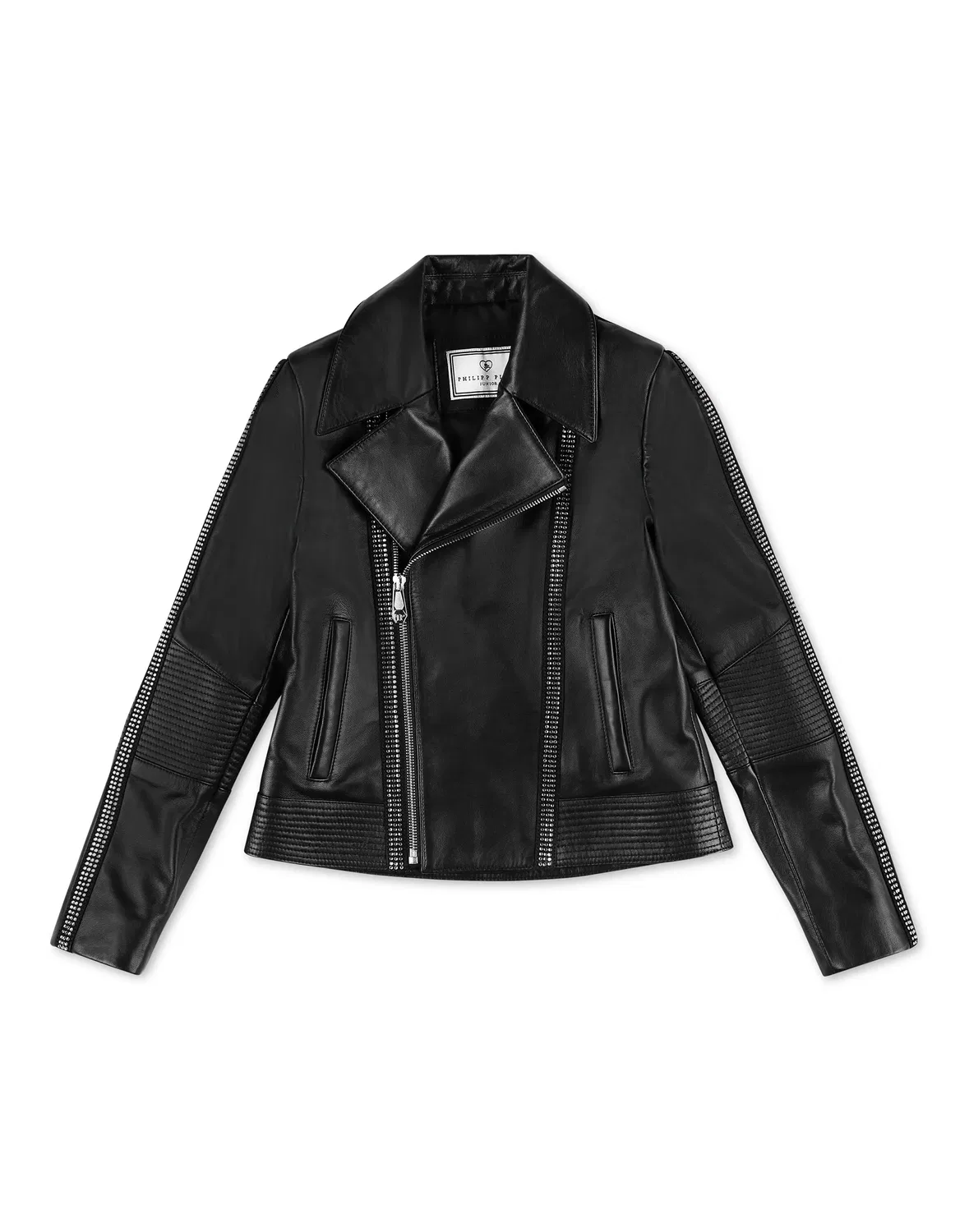 Детская кожаная куртка-косуха с асимметричной молнией Leather Biker Signature PHILIPP PLEIN, черный