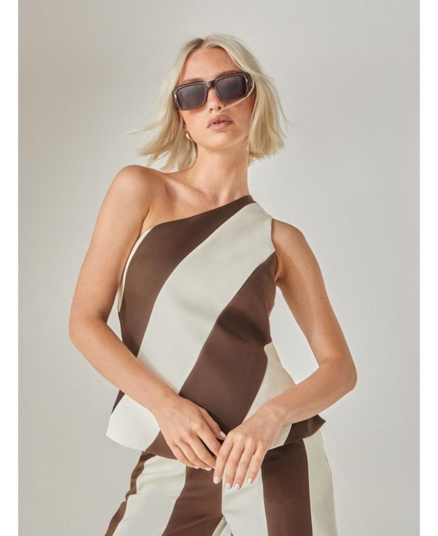 

Женская полосатая приталенная блузка на одно плечо Nasty Gal, Chocolate