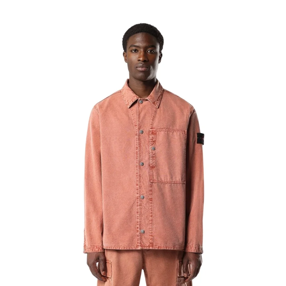 Мужская рубашка-куртка Stone Island Comfort-fit Snap-front With Chest Pocket, кирпично-красный
