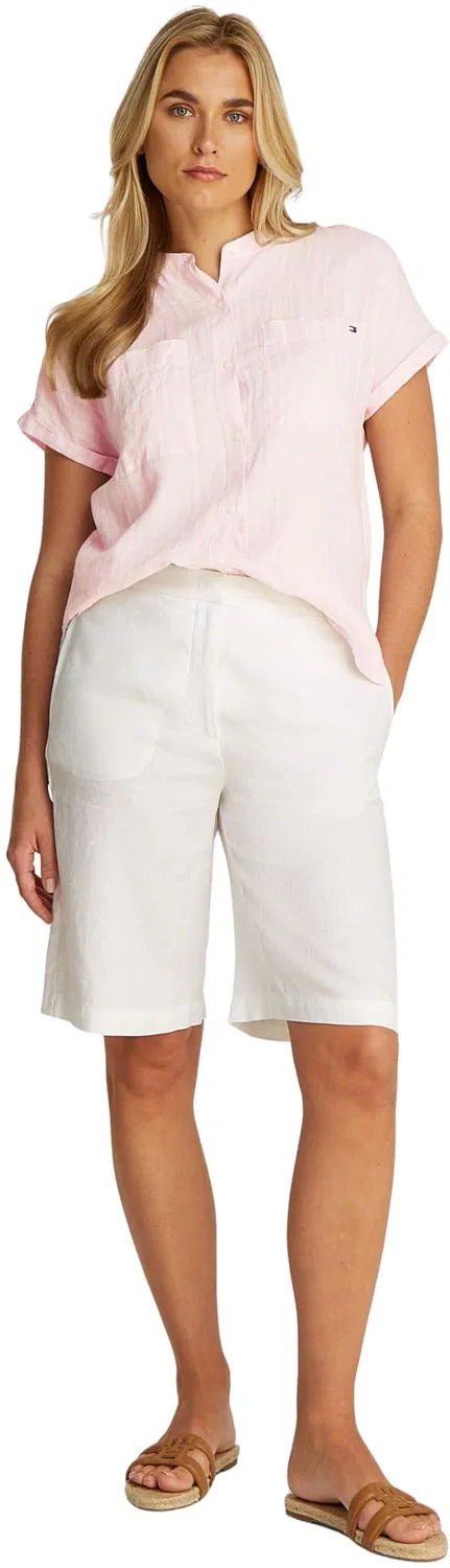 Женская блуза льняная без воротника Tommy Hilfiger, Pink (Foggy Pink Stp) — фото 4