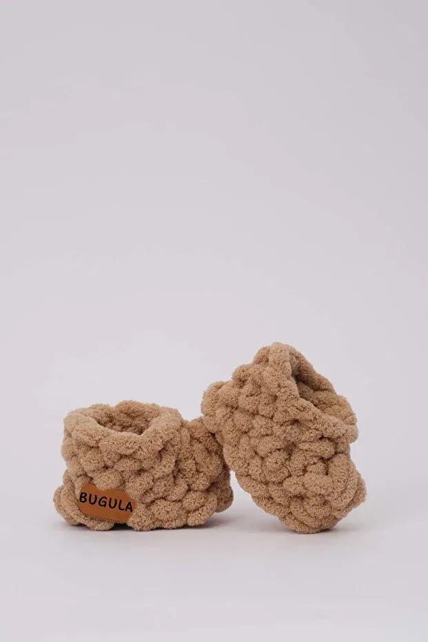 Детские пинетки-пандуфы из трикотажа Newborn panduf booties Bugula, Brown
