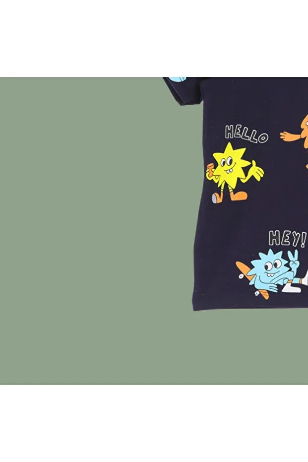 Детская футболка с принтом Hello Hey Cute Colorful Cheerful Printed Tshirt Seasonal Cotton Nr Narrengi, Navy Blue — фото 4